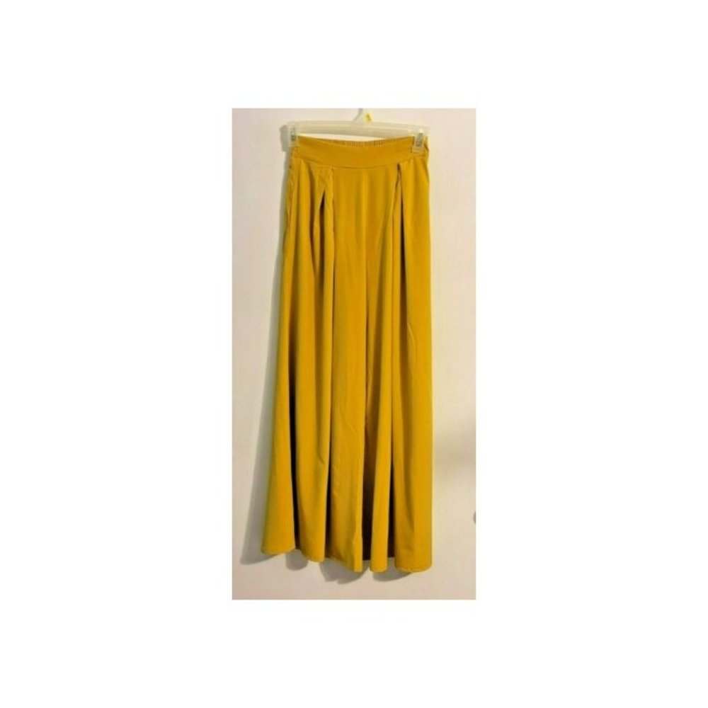 Woman's FASHIONOMICS Sz S Pleated Front Elastic Back Palazzo/Wide Leg Gold Pants